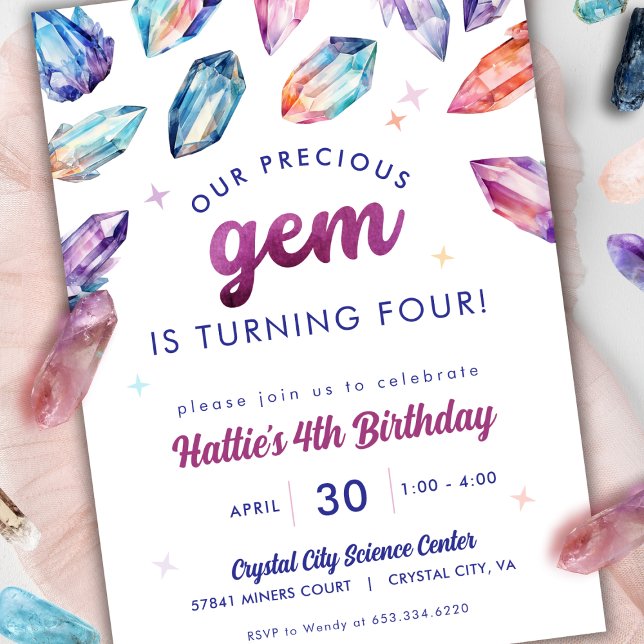 Precious Gem Girls 4th Birthday Crystals Invitation (Creator Uploaded)