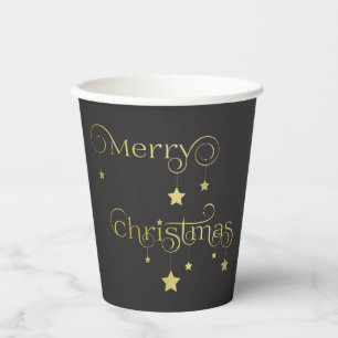 Precious Gold Merry Christmas Stars Paper Cups