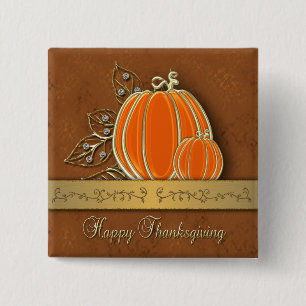 Precious Gold Thanksgiving Pumpkin Leaves 15 Cm Square Badge