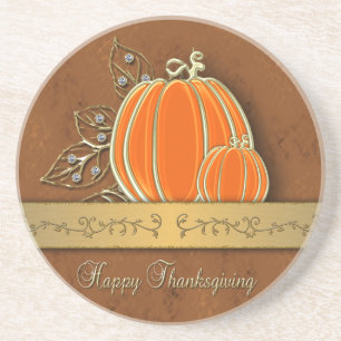 Precious Gold Thanksgiving Pumpkin Leaves Coaster