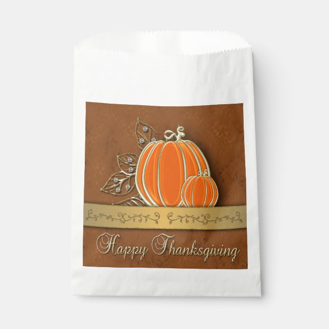 Precious Gold Thanksgiving Pumpkin Leaves Favour B Favour Bags (Front)