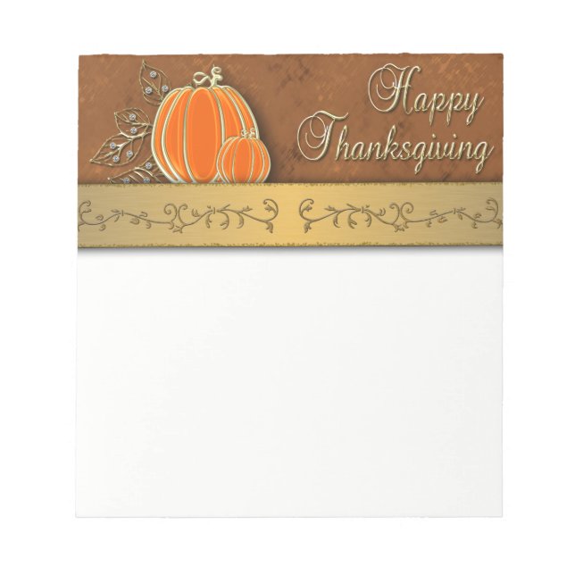 Precious Gold Thanksgiving Pumpkin Leaves Notepad (Front)