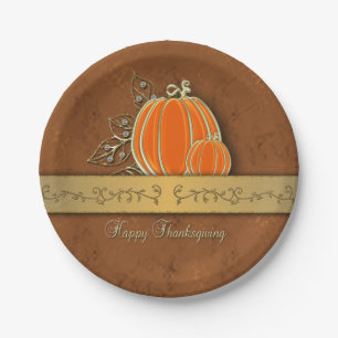 Precious Gold Thanksgiving Pumpkin Leaves Paper Plate