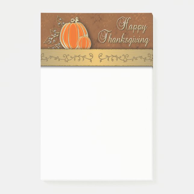 Precious Gold Thanksgiving Pumpkin Leaves Post-it Notes (Front)