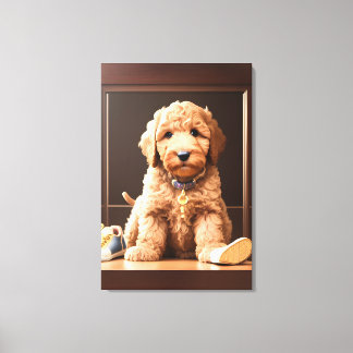 Precious Goldendoodle Puppy with Shoes Brown Colou Canvas Print