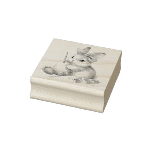 Precious Happy Easter Bunny Painting Rubber Stamp