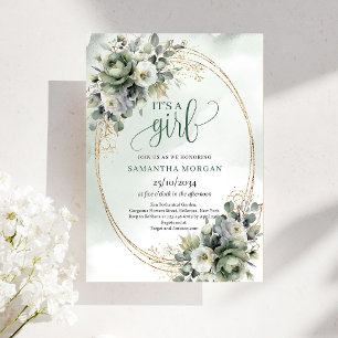 Precious Joy Botanical Green It's a Girl Invite