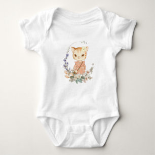 Precious Kitten in Floral Wreath Baby Bodysuit