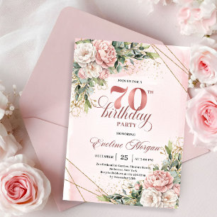 Precious Light Pink Bohemian Floral 70th Birthday  Invitation