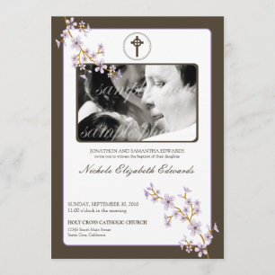 Precious Lilac Cherry Blossom Baptism Invitation