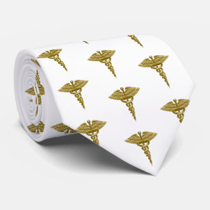 Precious Medical Gold Caduceus White Pattern Tie