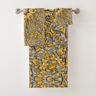 Precious Metal Gold Silver Vintage Kaleidoscope Bath Towel Set