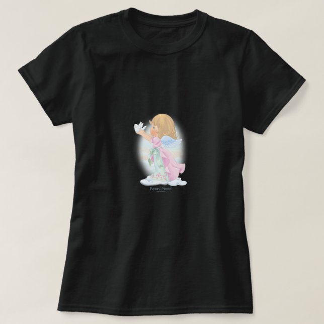 Precious Moments Christmas Cute Angel and Dove Pre T-Shirt (Design Front)