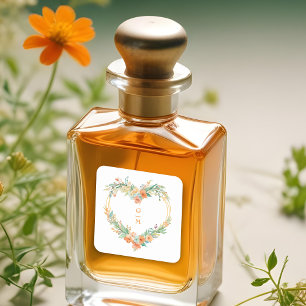 Precious Orange Green Floral Heart Wreath Wedding Square Sticker
