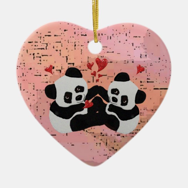 Precious Panda Hearts Ceramic Tree Decoration (Front)