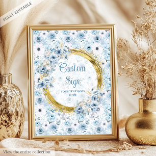 Precious pastel blue flowers gold boho custom sign