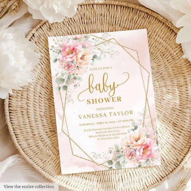 Precious pastel pink and gold baby shower girl  invitation (Precious pastel pink and gold baby shower girl Invitation)