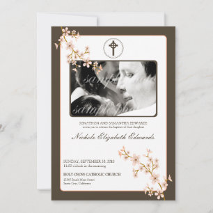 Precious Peach Cherry Blossom Baptism Invitation