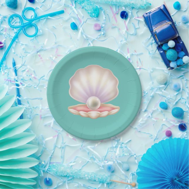 Precious pearl in opened shell paper plate (Party)