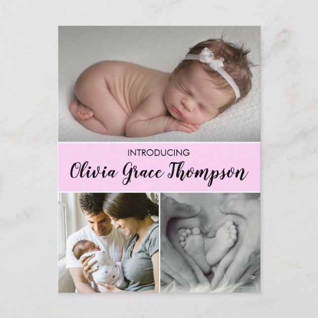 "Precious Pink: Baby Girl Birth Announcement Postc Postcard (Front)