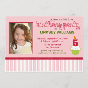 Precious Pink Cupcake Girls Birthday Party Invite