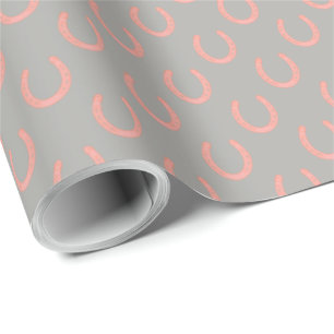 Precious pink horseshoes pattern on pale grey wrapping paper