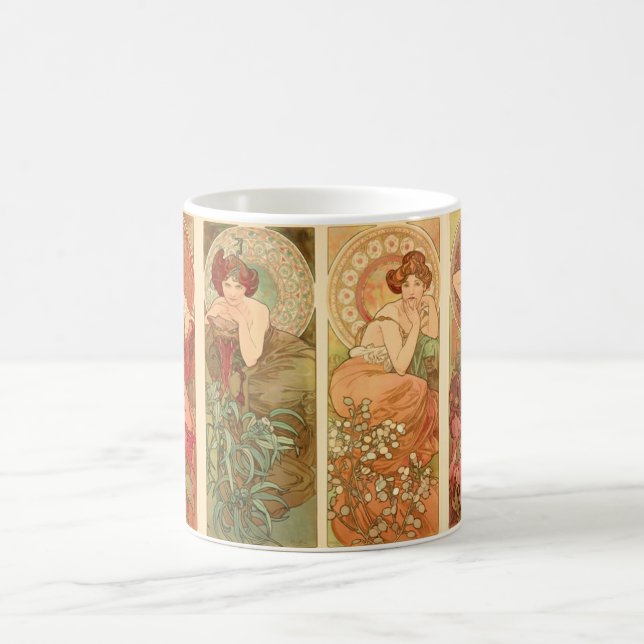 Precious Stones and Flowers, Alphonse Mucha 1900 Coffee Mug (Center)