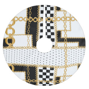 Precious stones, gold chains, seamless pattern. brushed polyester tree skirt