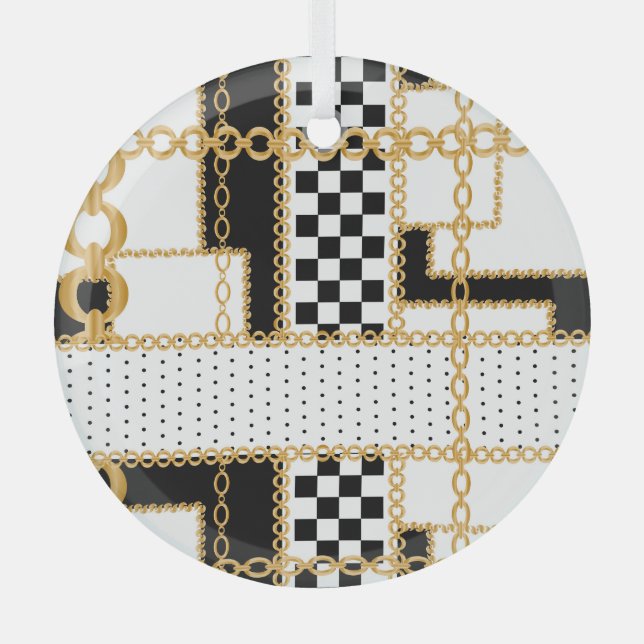 Precious stones, gold chains, seamless pattern. glass tree decoration (Front)