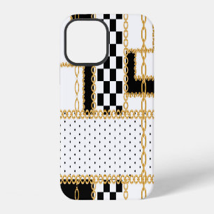 Precious stones, gold chains, seamless pattern. iPhone 12 case