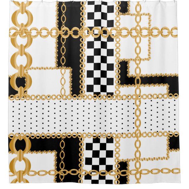 Precious stones, gold chains, seamless pattern. shower curtain (Front)
