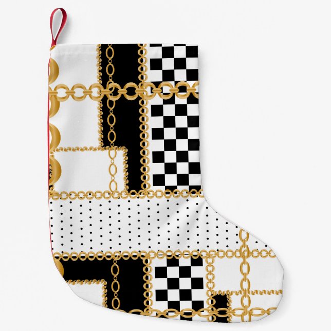 Precious stones, gold chains, seamless pattern. small christmas stocking (Front)