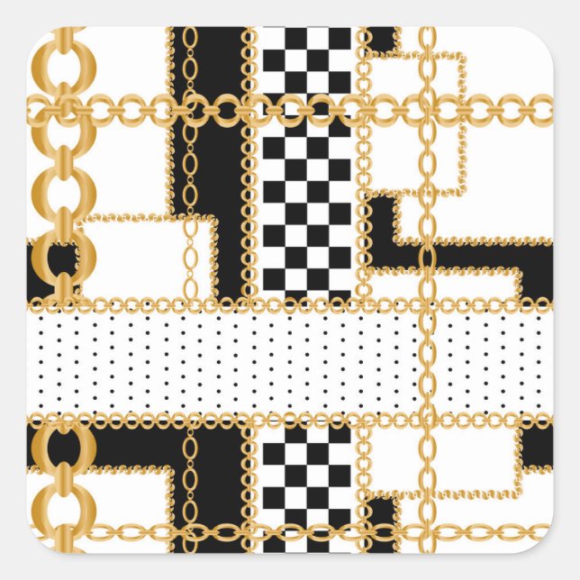 Precious stones, gold chains, seamless pattern. square sticker (Front)