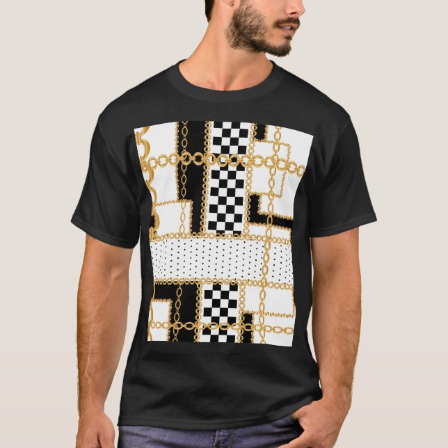 Precious stones, gold chains, seamless pattern. T-Shirt (Front)
