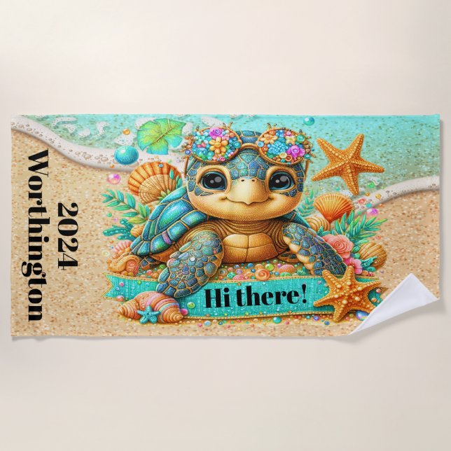 Precious Turtle Theme  Beach Towel (Front)