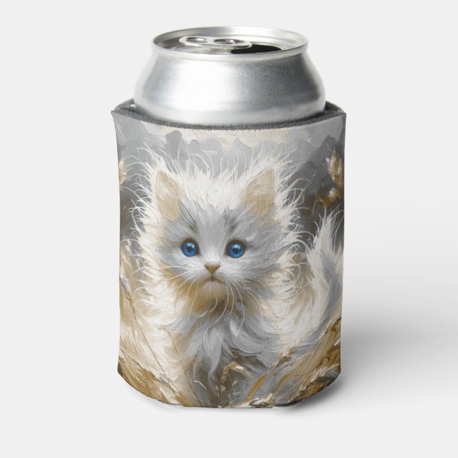 Precious White Kitten  Can Cooler (Can Back)