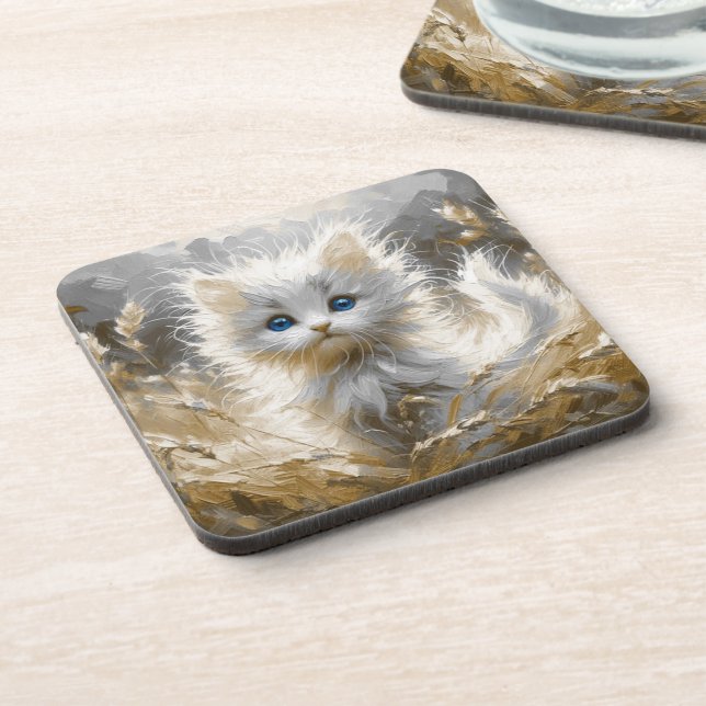 Precious White Kitten  Coaster (Left Side)