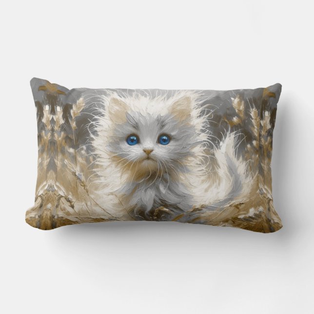 Precious White Kitten  Lumbar Cushion (Front)