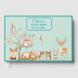 Precious Woodland Animals Baby Shower Guest Book