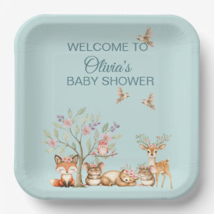 Precious Woodland Animals - Welcome to Baby Shower Paper Plate