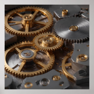 Precision Engineering: Macro of Interlocking Clock Poster