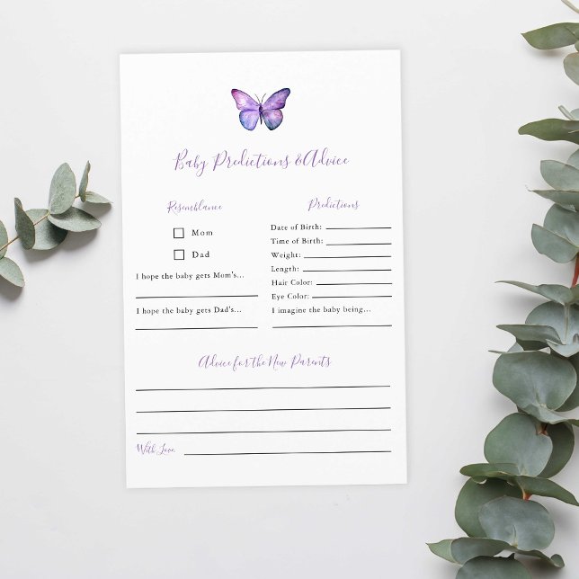 Predictions & Advice Butterfly Baby Shower Game  (Creator Uploaded)