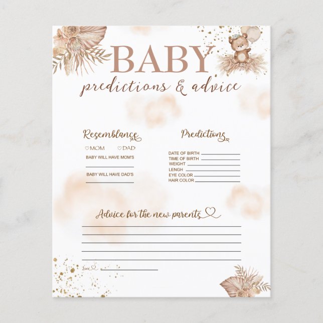 Predictions & Advice Card Teddy Bear Baby Shower  (Front)