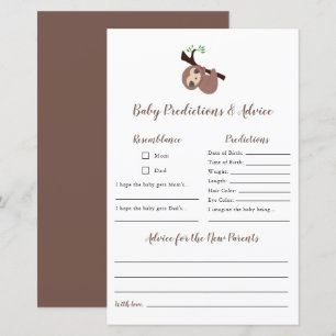 Predictions & Advice Cute Sloth Baby Shower Game