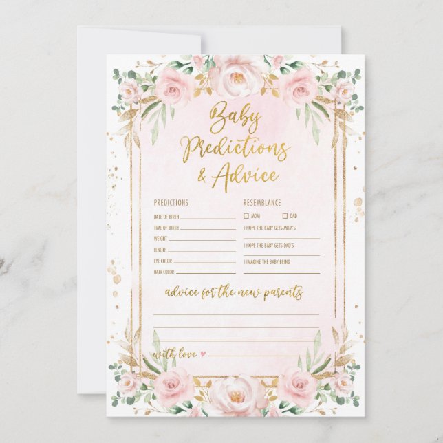 Predictions & Advice Floral Baby Shower Game Card (Front)