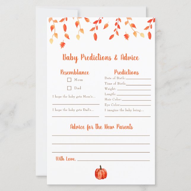 Predictions & Advice Little Pumpkin Baby Shower (Front)