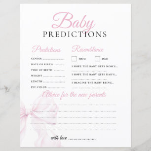 Predictions & Advice Pink Bow Baby Shower Game