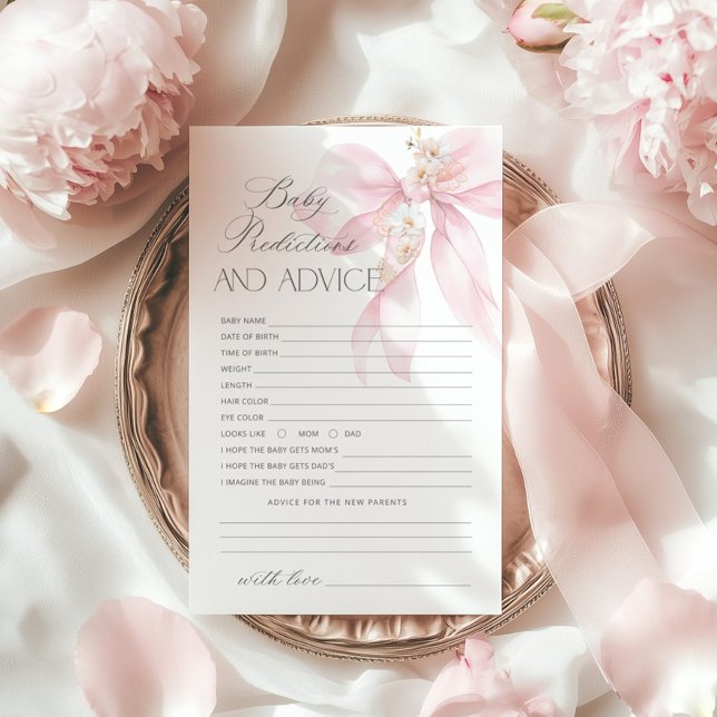 Predictions for baby Floral Pink Bow baby shower (Creator Uploaded)