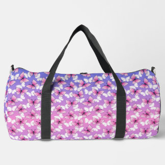 Preety Pink and White Butterfly Pattern Duffel Bag
