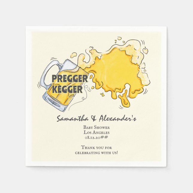 Pregger Kegger Watercolor Beer Co-ED Baby Shower Napkin (Front)